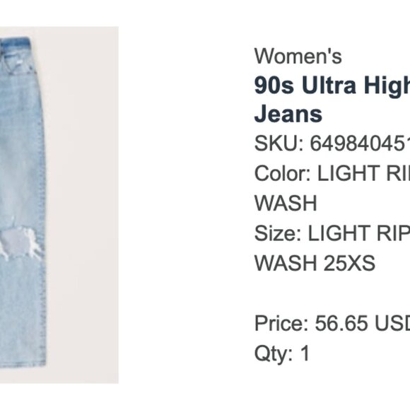 Abercrombie Ultra High Rise 90s Straight Jean 25 Extra Short - Picture 2 of 2